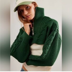 FREE PEOPLE Quarter Zip Cable Bolero